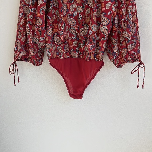 Free People boho red sundown paisley print bodysuit intimately valentine - Picture 12 of 16